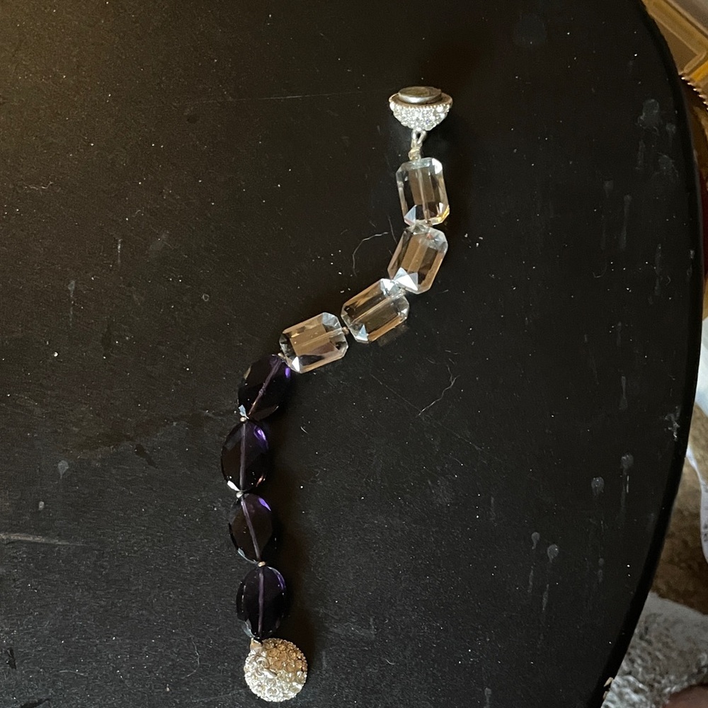 Handmade magnetic clasp Purple and Clear Beaded Bracelet